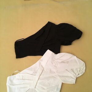 SHEIN Elegant Black and White One-Shoulder tops